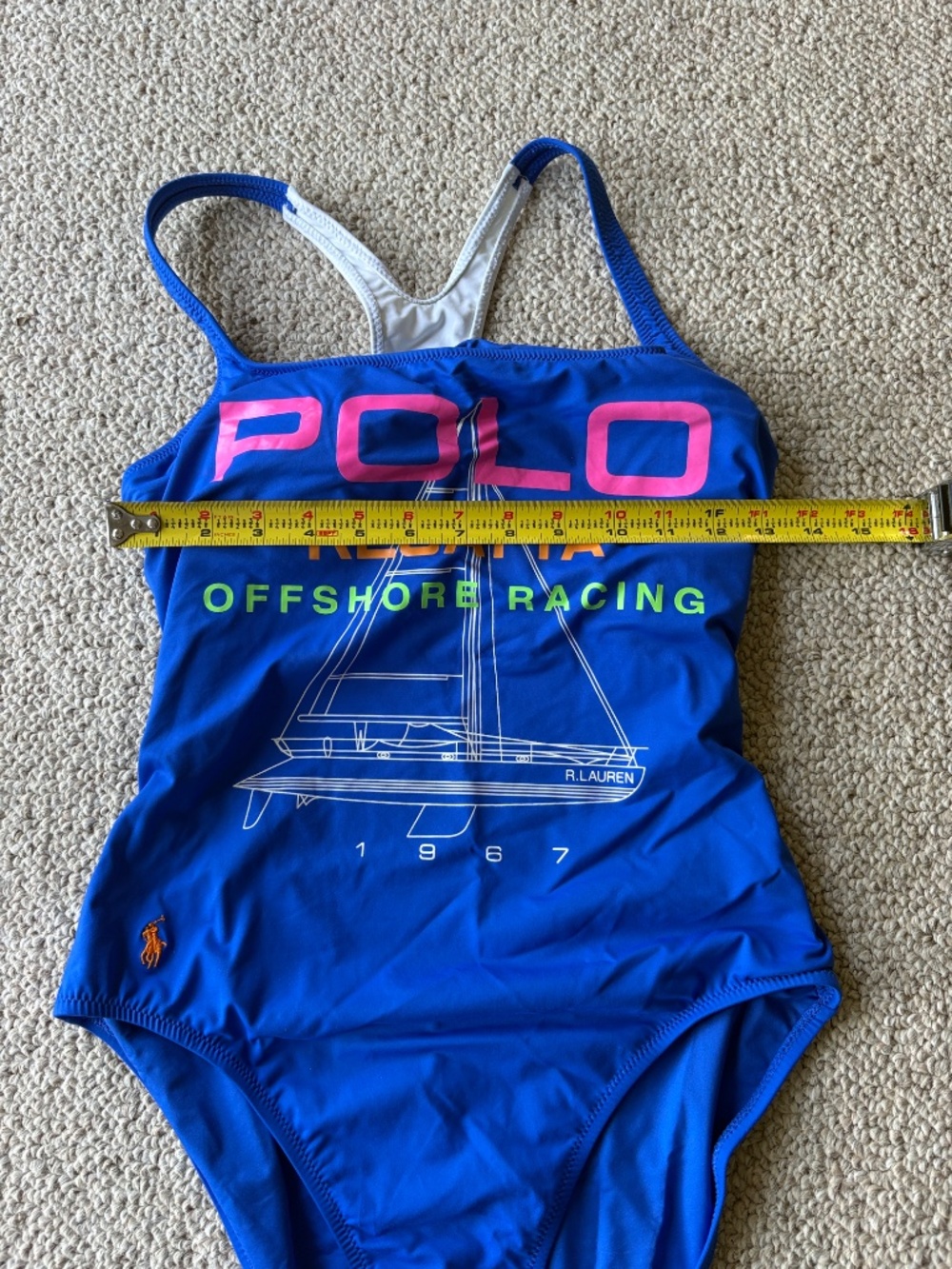Polo Ralph Lauren Regatta Sailboat One Piece Swimsuit Medium Rare Blue Vintage - Picture 9 of 11